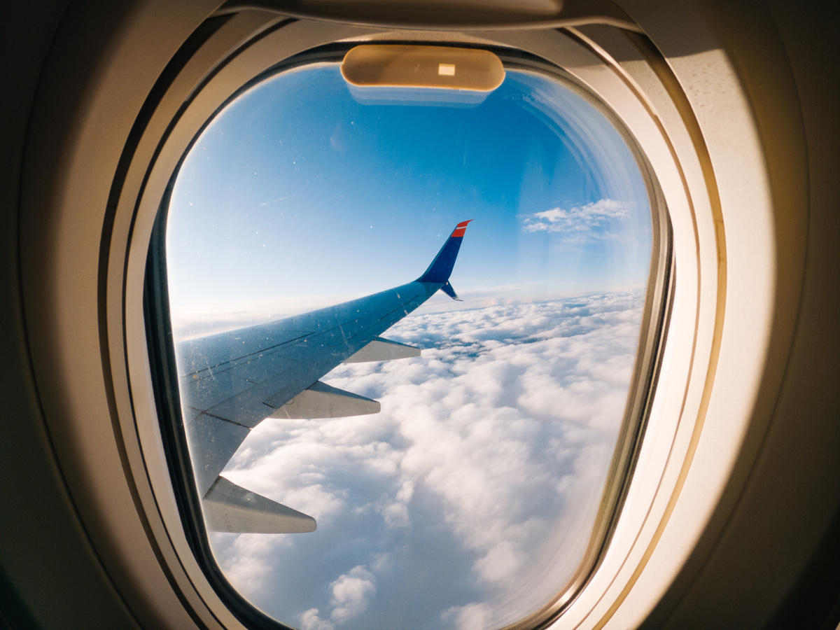 Airplane window and sunlight